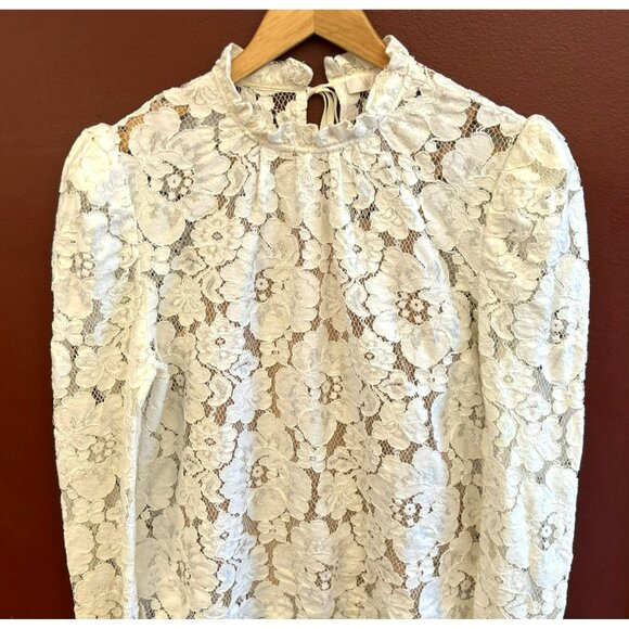 Wayf Women's Cream Emma Puff Sleeve Lace Top Size Large Ruffled Collar Camisole - Picture 3 of 7